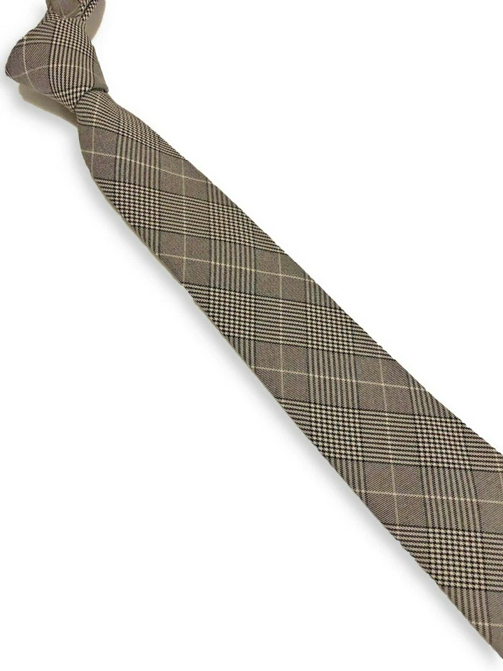 Frederick Thomas дизайнерский светло-палевый коричневый принц Уэльский чек мужской хлопковый галстук - Изображение 3 из 3
