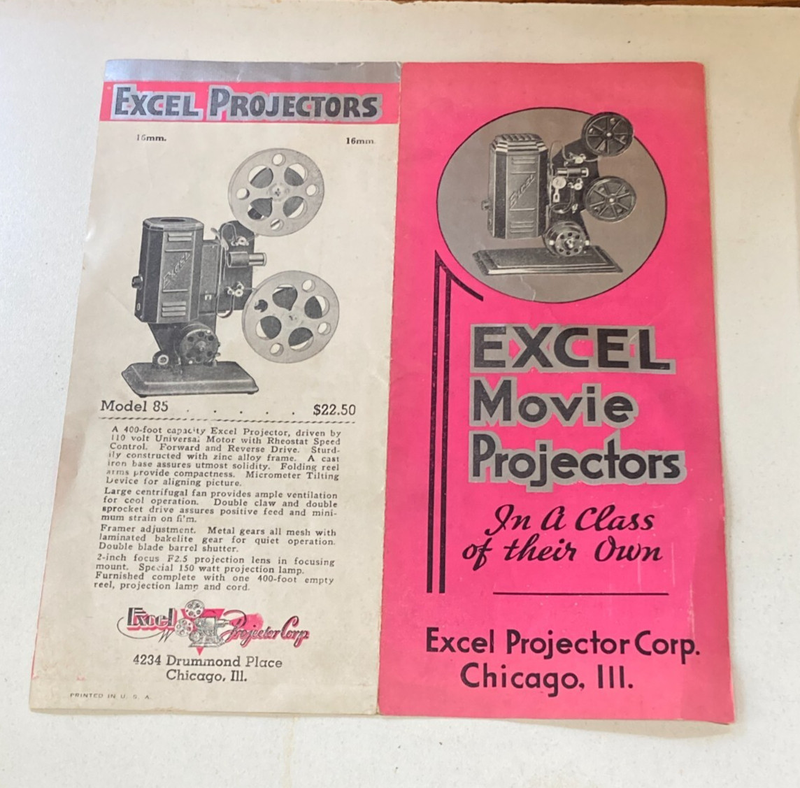 Vintage Excel 16mm Motion Picture Projector w Orig Box & Instructions Chicago IL