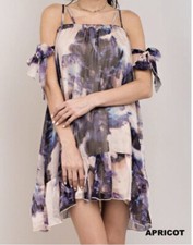 Kori America Watercolor Chiffon Tie Tunic Dress Boho Style Summer Dress Large