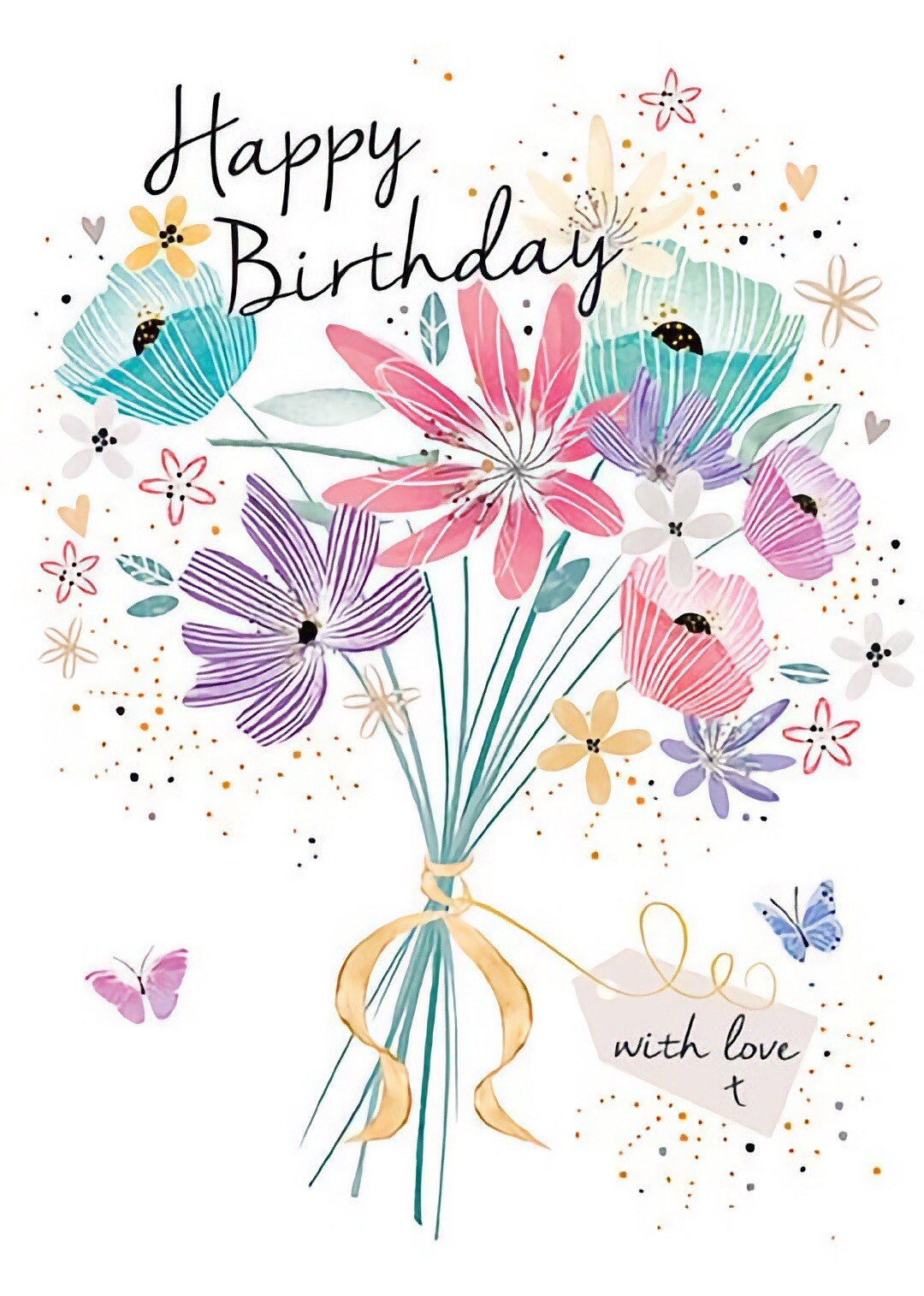 Happy Birthday Card Bunch Of Flowers Female Mum Nan Sister Daughter Aunt Friend