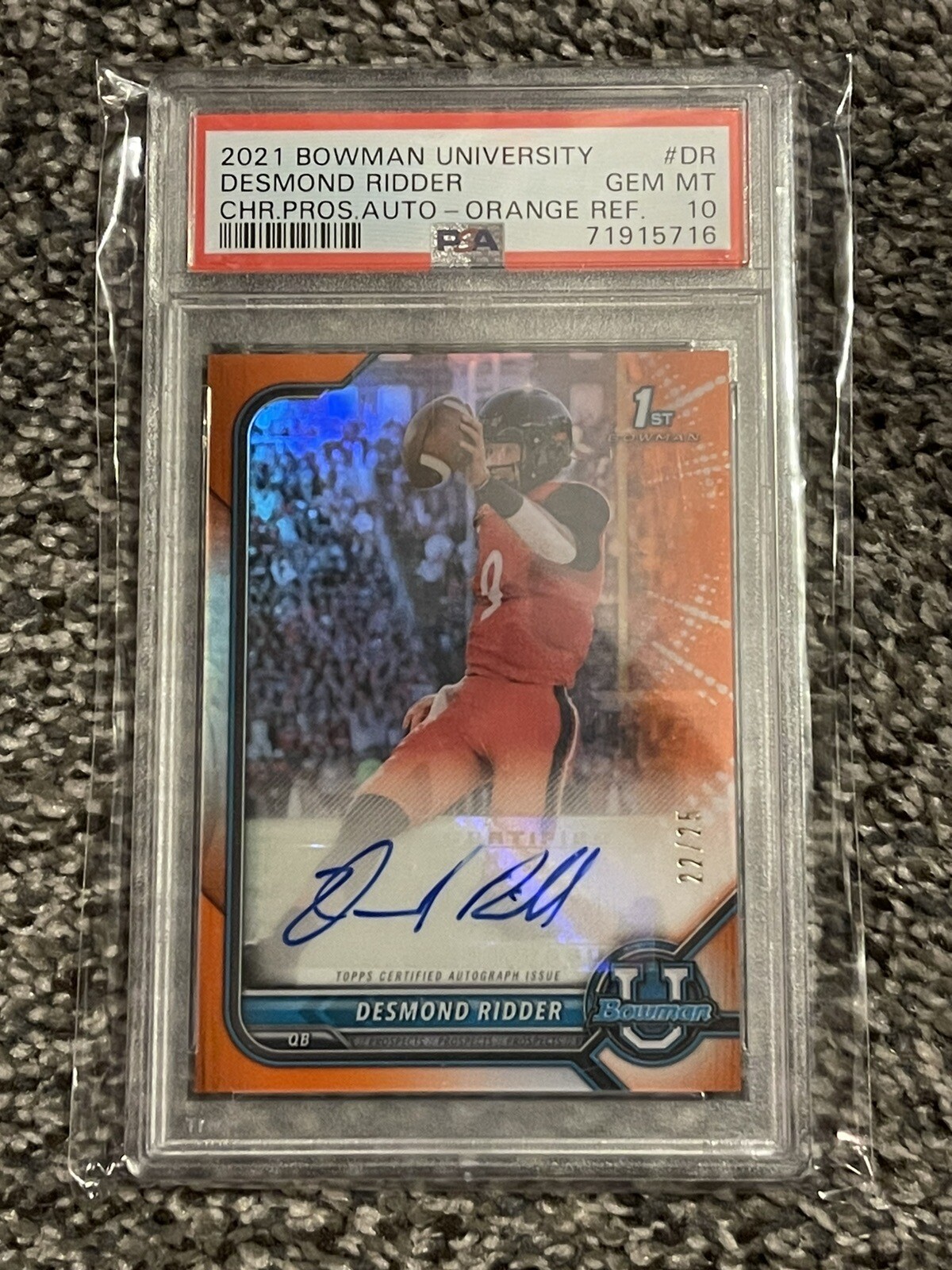 2021 Bowman University Desmond Ridder Orange Auto /25 SSP RC PSA 10!