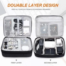Double Layer Travel Cable Cord Organizer Bag Charger Storage Electronics Case