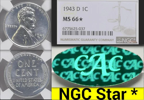 1943-D NGC MS66 CAC STAR Pop 25 of 15,344 NGC Cert🔴 Satin Proof? ✅ Lincoln Cent