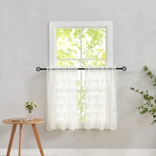 YJ YANJUN Lace Curtains - 36 Inch Length Ivory Country Cafe Sheer Tier Curtai...