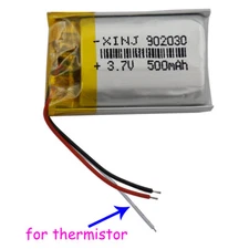 3.7V 500mAh 1.85Wh Rechargeable Replacement Li Battery 3 Wires Thermistor 902030