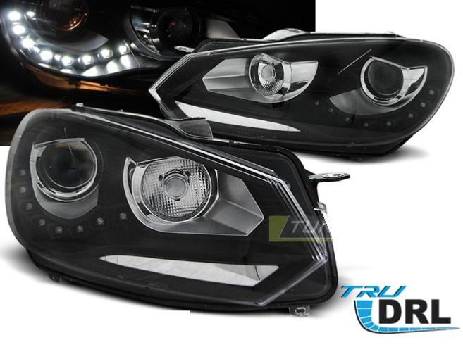 Phares Golf 6 de style Daylight LED DRL noirs au design profilé sombre