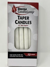 box of 12 Sterno Products 40142 White 10" Taper Candles Candle lamp NIB paraffin