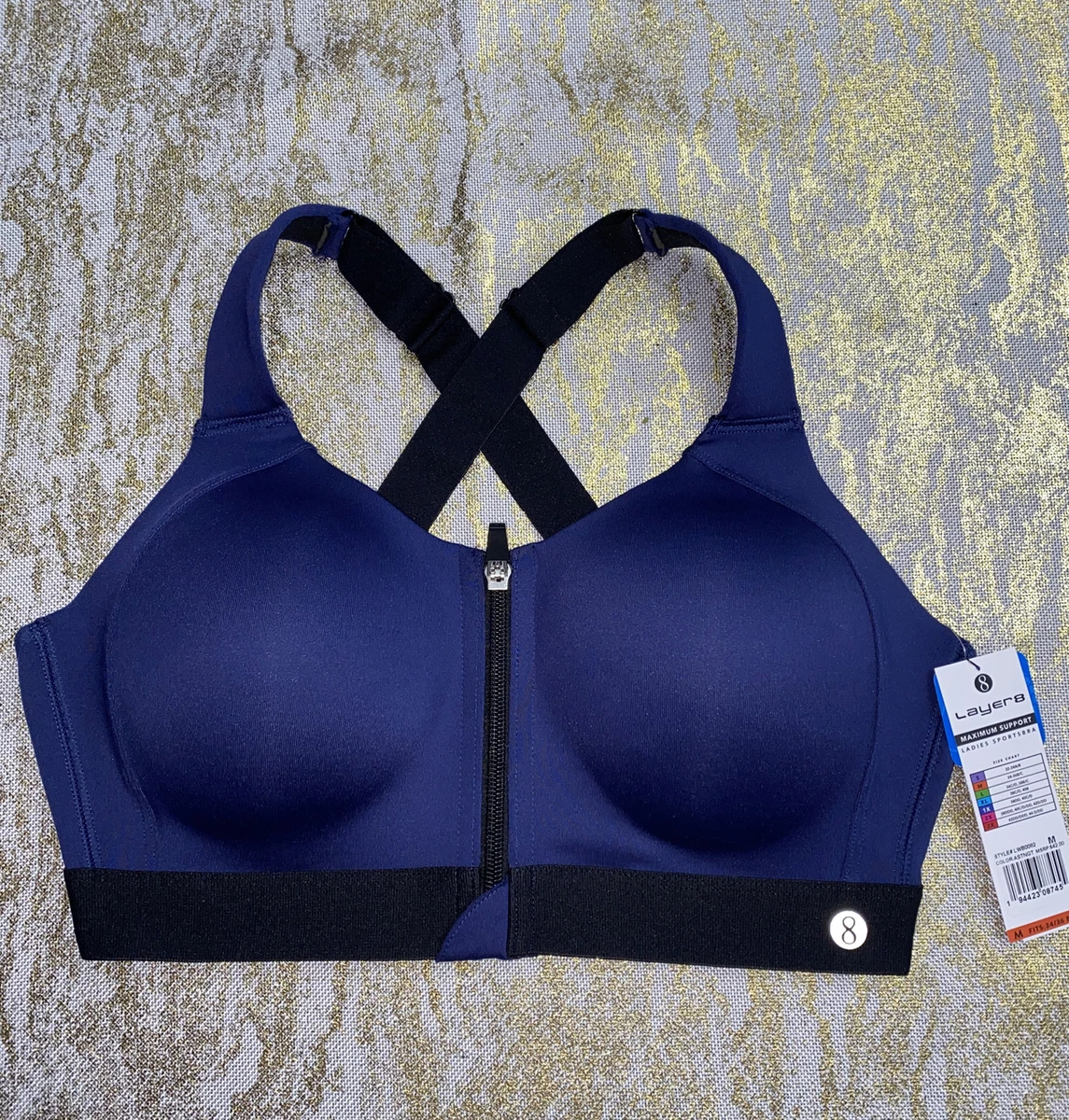 LAYER 8 MAXIMUM SUPPORT SIZE MEDIUM SPORT BRA FITTED BLUE/BLACK