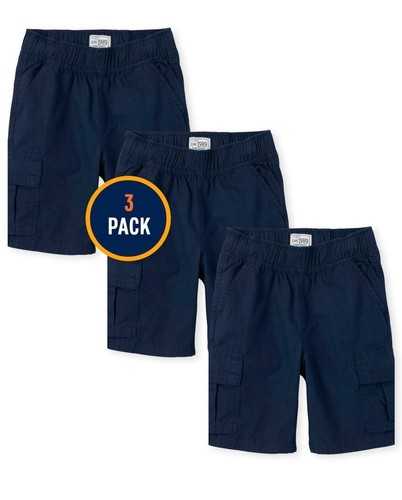 The Children's Place Boys Pull on Cargo Shorts 3-Pack in Blue | Size 14 | 100% C