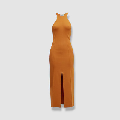 $695 Nanushka Women's Orange Elia High-Neck Bodycon Midi Dress Size XS