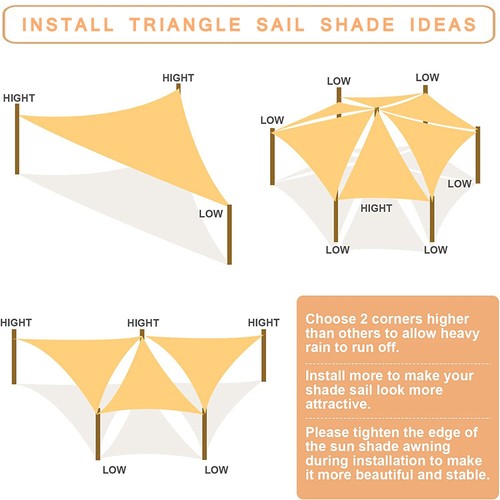 Sun Shade Sail Garden Patio Awning Canopy Waterproof UV Triangle Cover Outdoor - Picture 5 of 12