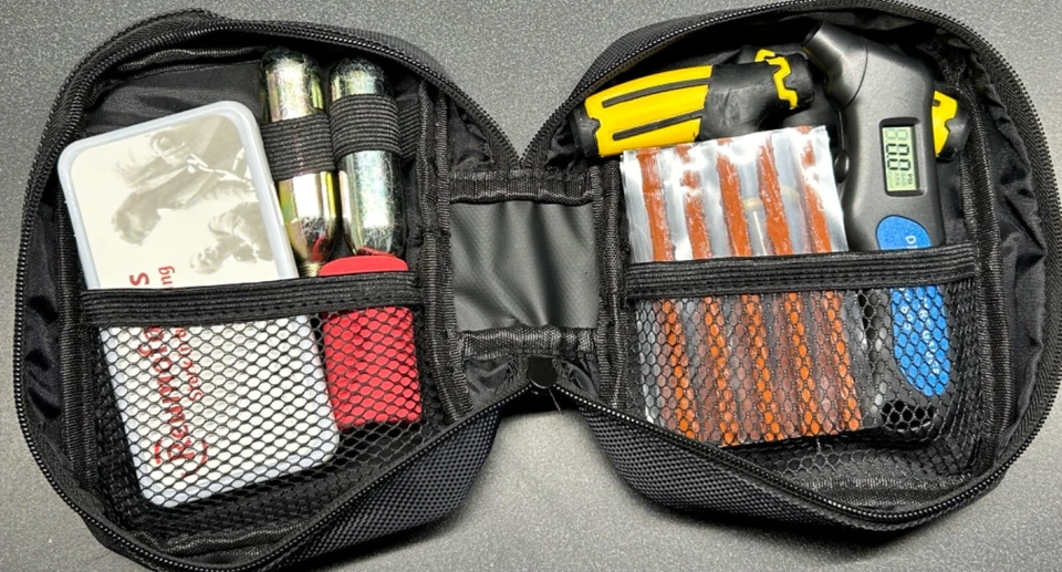 Kit de reparación de neumáticos de enduro tubo parche enchufe CO2 cartucho inflador Kawasaki Suzuki Foto 4 de 4