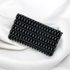 Vintage 1960s Beaded Black Clutch Purse Mod Style Evening Bag Made in Hong Kong