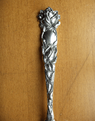 Alvin Bridal Rose sterling silver medium cold meat fork~1905~Art Nouveau floral - Picture 3 of 5