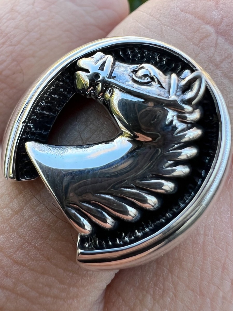 Mens Real Plain Solid 925 Sterling Silver Horse & Lucky