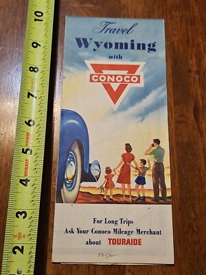 RARE OLD VINTAGE MAP TRAVEL WYOMING CONOCO TOURAIDE 1952