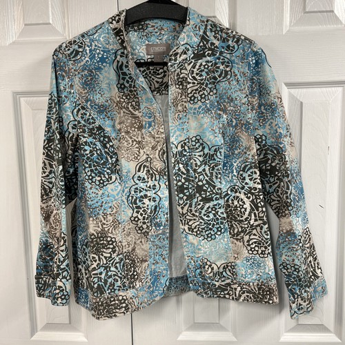 Veste Boléro Chico's Taille M - Motif Pinstripe, Manches Boléro, Fermeture éclair Dorée - Neuve