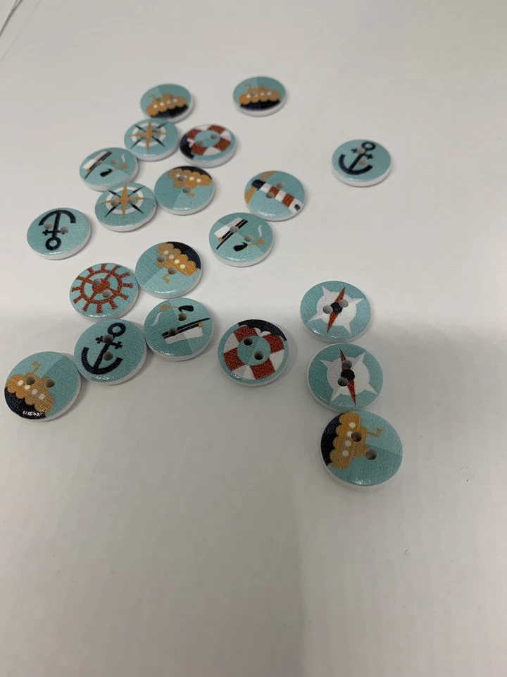 20 круглых случайных смешанных пуговиц для скрапбукинга 15 мм с 2 отверстиями для живописи дерева - Изображение 4 из 4