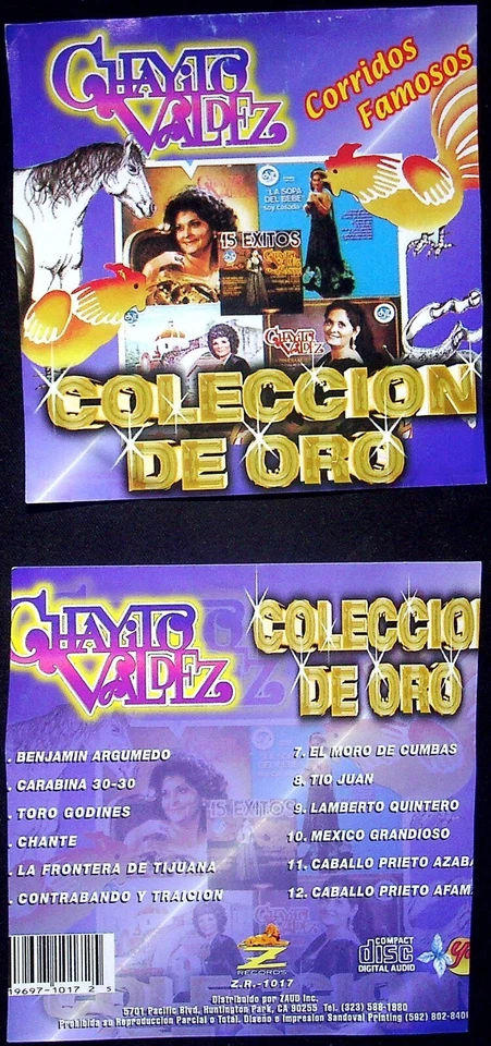 CHAYITO VALDEZ COLECCION DE ORO CD, NO CASE, TRIMMED COVER, CORRIDOS FAMOSOS Foto 2 de 2