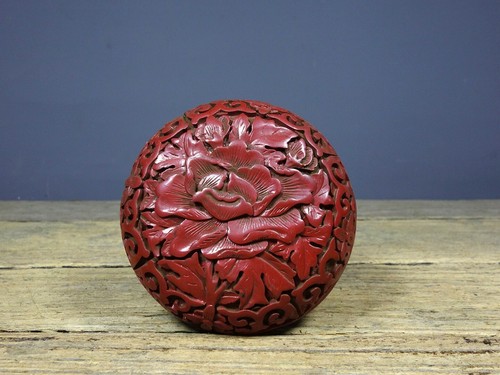 Joyero Riqueza Flor Flor Talla Flor Rojo Laca Colección Antigua - Imagen 2 de 9