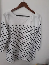 LOFT $34.99 White Black POLKA DOT Women Size Medium M 3/4 Sleeve Top INDIA