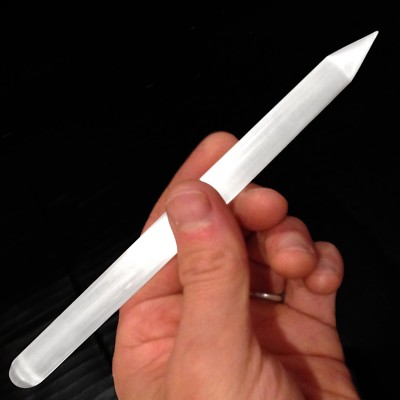 Selenite Crystal Massage Wand '' Polished Pencil Point Tip CHARGED Heal CLEANSE