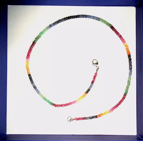 Collier Regenbogen-Saphir mit Smaragd Edelsteine facettiert ca. 50ct 46 cm S 925 - Bild 12 von 18