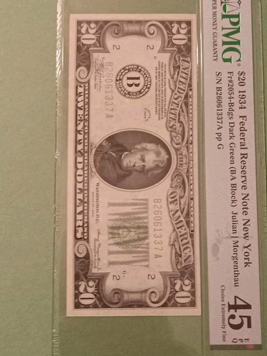 1934 $20 Federal Reserve Note N.Y. DGS Fr.2054-B Choice Extremely Fine 45 PPQ - Picture 1 of 4