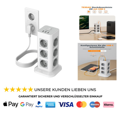 Mehrfachsteckdose Überspannungsschutz 3600W 16A, 12 Fach Steckdosenleiste 2M
