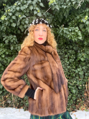 LUXURY MINK FUR Vintage 1980s Cropped Demi Buff Mink Coat Built-In