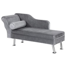 Chaise Longue Imbottita Stile Vintage in Velluto Grigio con Cuscino