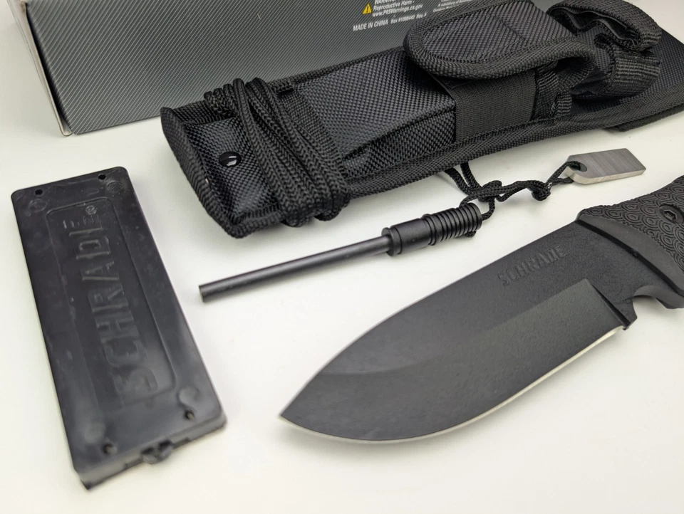 Cuchillo negro hoja fija Schrade Frontier + arrancador de fuego, afilador, funda Foto 2 de 4