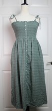 Aerie Sage Green Shirred Spaghetti Tie Strap Midi Boho Sundress Gauzy Cotton SM
