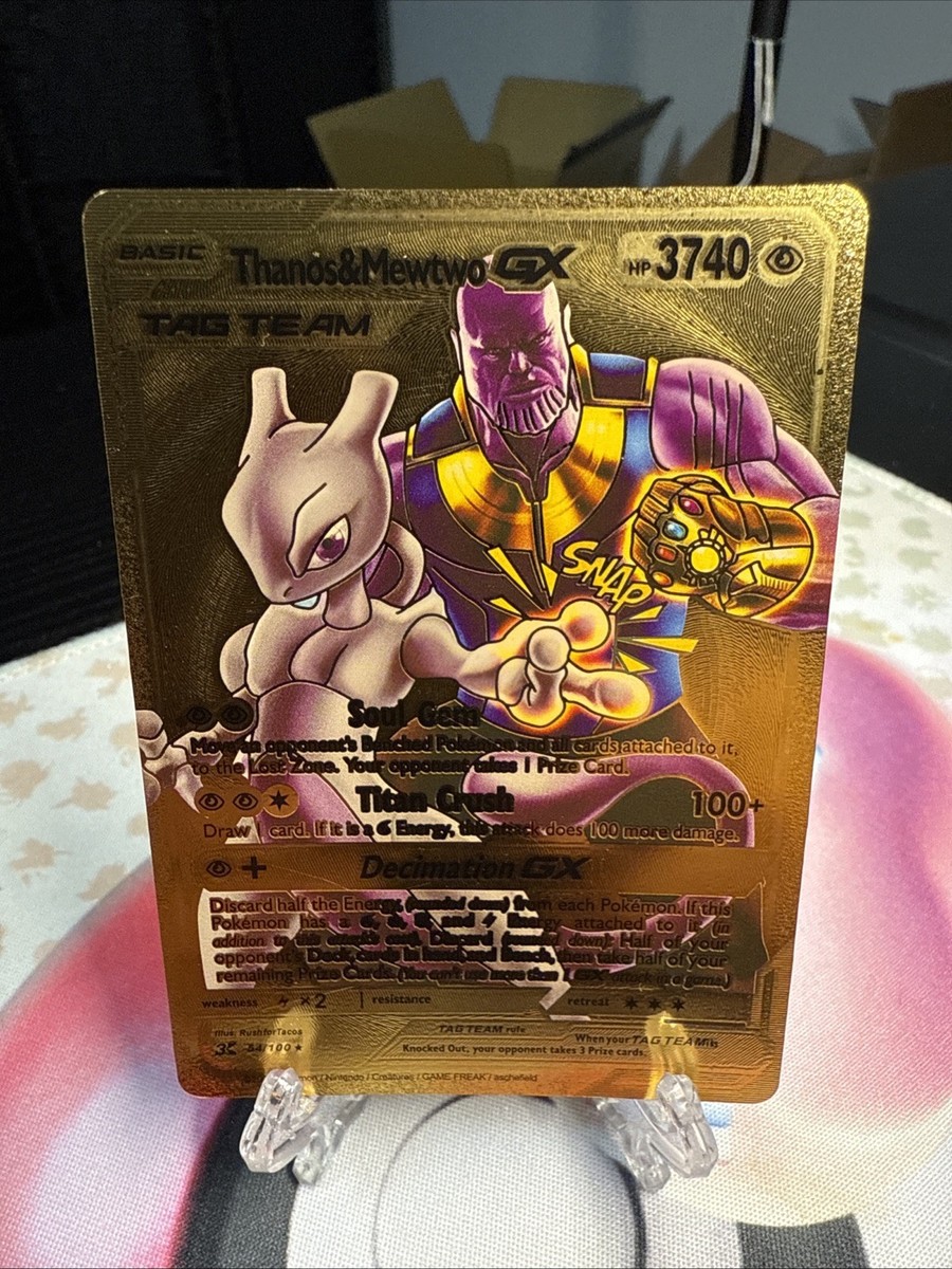 Thanos & Mewtwo GX Gold Foil Fan Art Collector Pokemon Card Tag TeamSoul  Gem