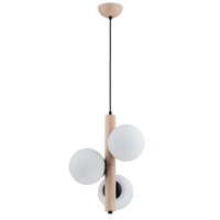 Pendelleuchte 3-Flammig Holz Glas Natur Esstisch E14 L:35 Cm HäNgelampe KüChe
