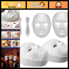 50 Pcs Blank White Paper Mache Masks - DIY Paintable Full Face Masks for Crafts,