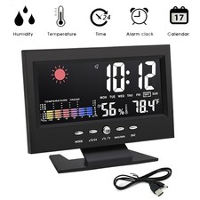 LED Digital Alarm Clock Snooze Calendar Thermometer Hygrometer Weather Display