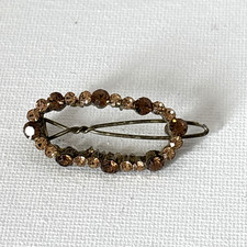 Vintage Rhinestone Hair Clip Barrette Smoky Brown Oval