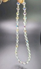 Vtg AB Glass Crystal Faceted Necklace Aurora Borealis Hook Clasp