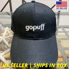 GOPUFF MENS IN BLACK  EMBROIDDERED WHITE LOGO STRAPBACK BASEBALL CAP HAT NWOT
