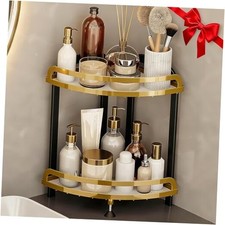 2 Tier Bathroom Organizer Countertop XL Corner Shelf Bathroom Black Gold