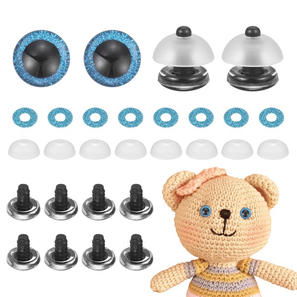 12 Pcs Glitzer-Sicherheitsaugen FüR Puppen, 16Mm Kunststoff 3D HäKelaugen, Blau-image