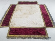Antique French Galloon Trim Maroon Velvet Border Liturgical Canopy 222x190cm