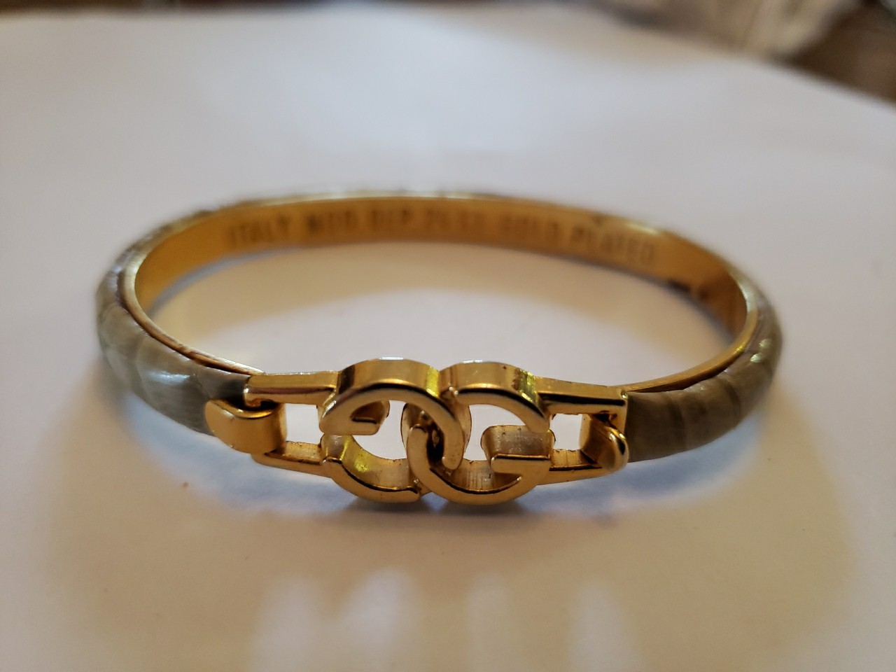 GUCCI Interlocking G Bracelet Beige Gold Python Plated Ladies Used Made in Italy