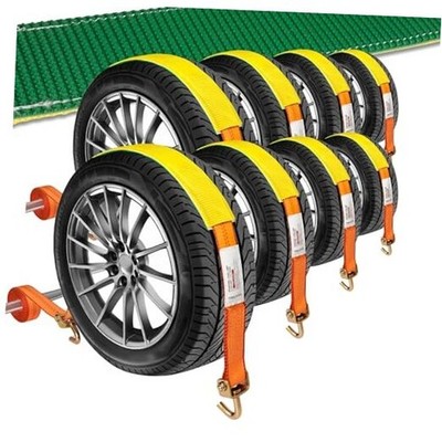 2'' x 15' Car Hauler Straps, Wheel Tie Down Straps w/Rubber Tread Sleeve & 8 Pcs