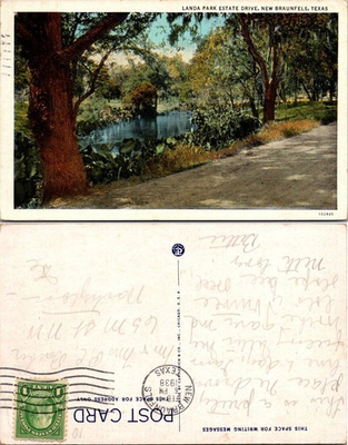 #ad Landa Park Estate Drive New Braunfels Texas Vintage Linen Postcard Postmarked $25.99
