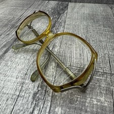 VTG Vintage 1970s Oversized Square Eyeglass Frames Amber Acetate Metal Arms