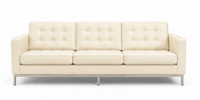 Florence Knoll Style 3 Seat Sofa Ivory Leather Stainless Steel Frame Mid Century