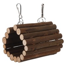 Bird Wooden Hammock Tunnel With Hook - Parrot Hanging Cage Natural Chew Toy -