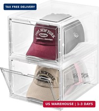 Hat Organizer Box,Stackable Clear Baseball Caps Holder Box Containers with Magne